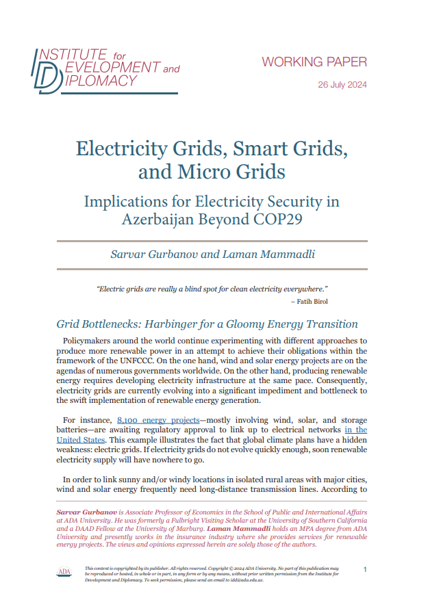 Electricity Grids, Smart Grids, and Micro Grids Implications for Electricity Security in Azerbaijan Beyond COP29